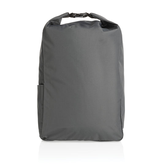 Lightweight Impact AWARE™ RPET rolltop backpack from XD Collection, showing its durable design and spacious rolltop opening.