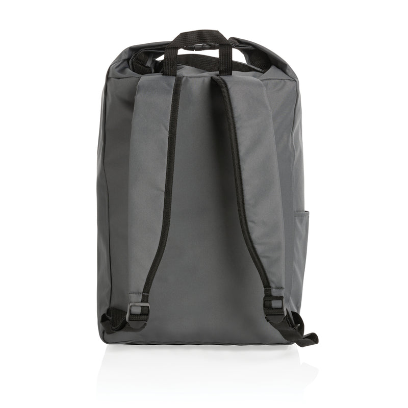 Load image into Gallery viewer, Lightweight Impact AWARE™ RPET rolltop backpack from XD Collection, shown with adjustable straps and spacious main compartment.
