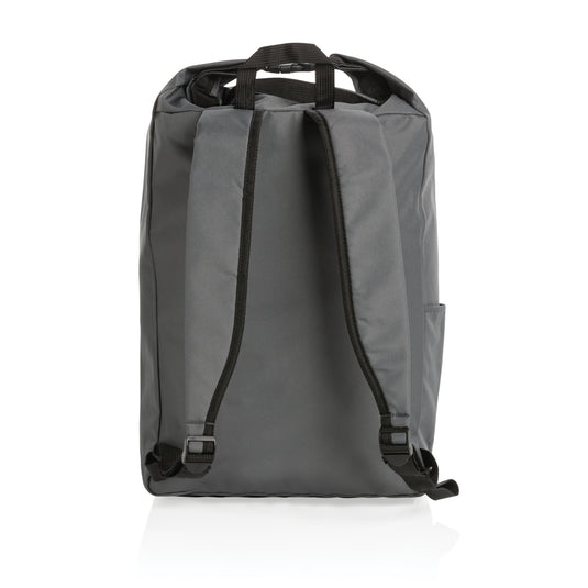 Lightweight Impact AWARE™ RPET rolltop backpack from XD Collection, shown with adjustable straps and spacious main compartment.