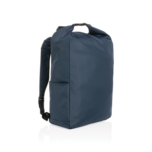 Lightweight Impact AWARE™ RPET rolltop backpack from XD Collection, showing the bag's durable design and adjustable straps.