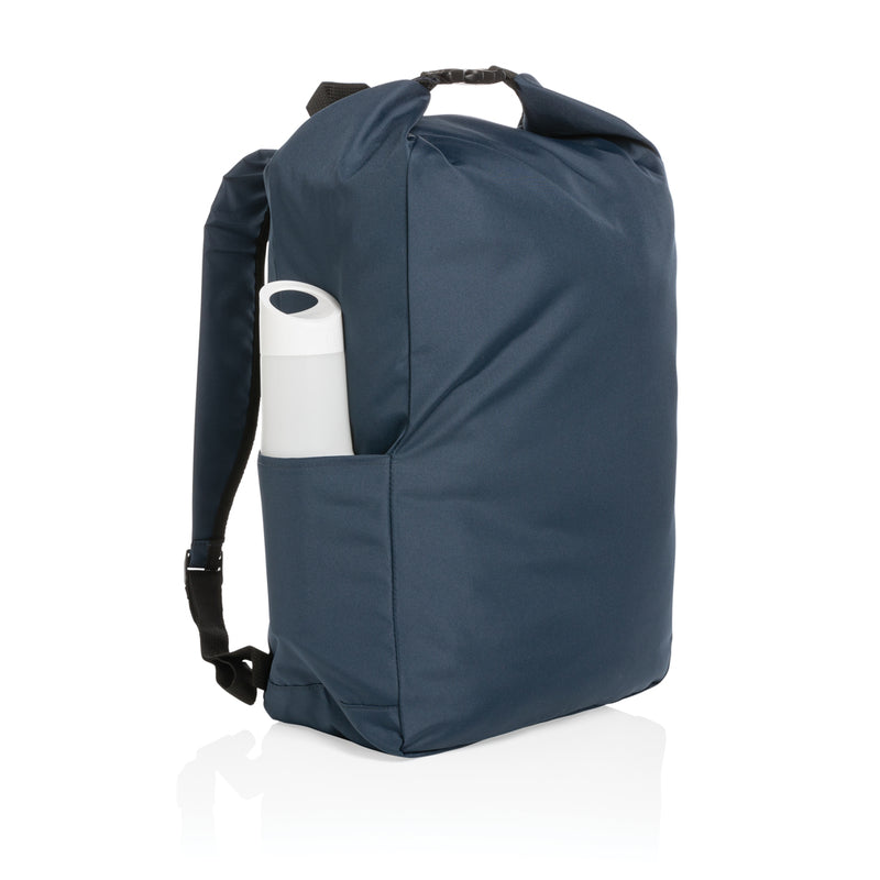 Load image into Gallery viewer, Impact AWARE™ RPET lightweight rolltop backpack by XD Collection featuring durable fabric and adjustable straps.
