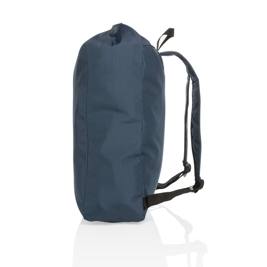 Lightweight Impact AWARE™ RPET rolltop backpack from XD Collection, shown with adjustable straps and spacious main compartment.
