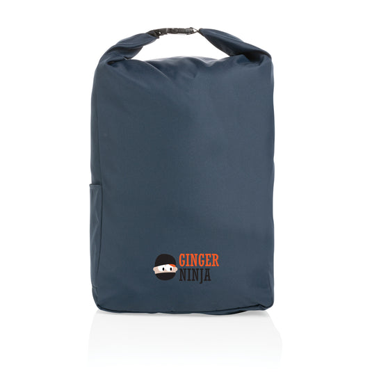Lightweight Impact AWARE™ RPET rolltop backpack by XD Collection, featuring durable material and spacious design for travel and daily use.