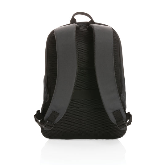 XD Collection Impact AWARE™ RPET anti-theft backpack with multiple compartments and padded straps, designed for secure travel.