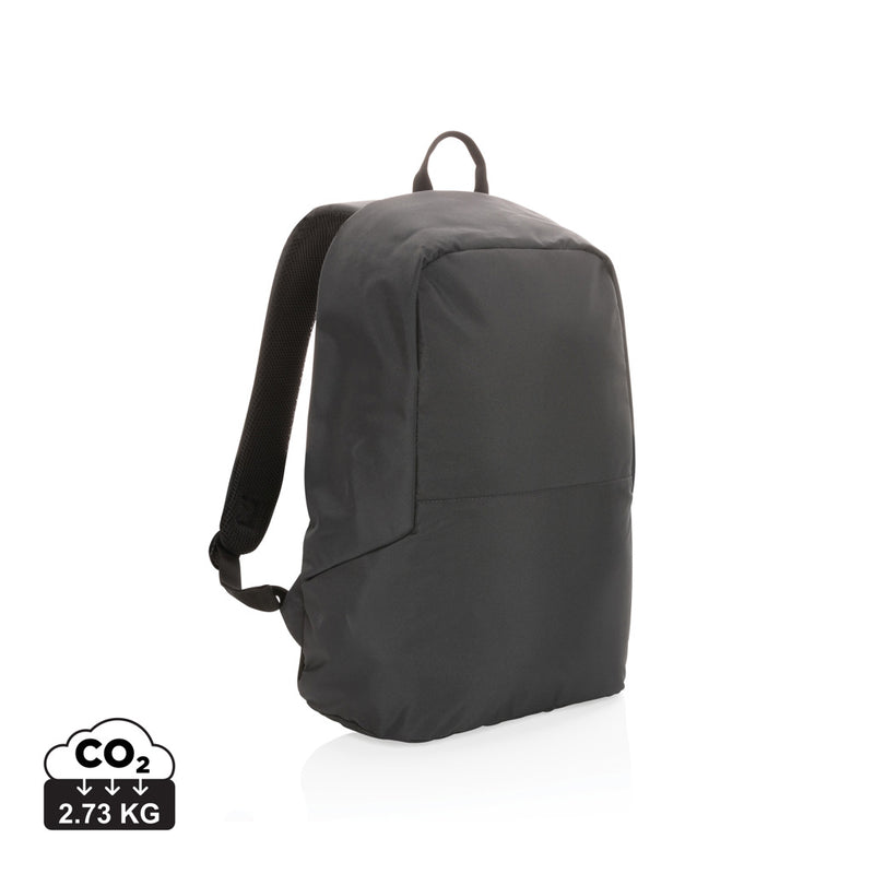Load image into Gallery viewer, Impact AWARE™ RPET anti-theft backpack from XD Collection, black bag with secure zippers and ergonomic straps for travel and daily use.
