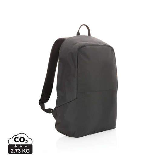 Impact AWARE™ RPET anti-theft backpack from XD Collection, black bag with secure zippers and ergonomic straps for travel and daily use.
