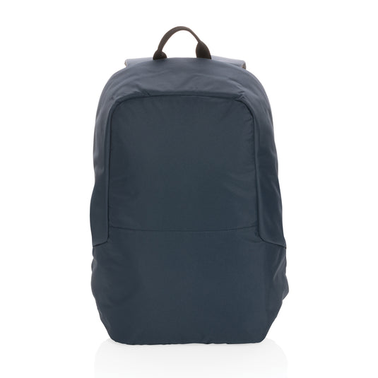 Impact AWARE™ RPET anti-theft backpack by XD Collection, showing a sleek, eco-friendly bag with multiple compartments and secure zippers.