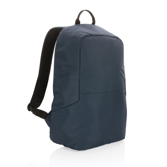 XD Collection Impact AWARE™ RPET anti-theft backpack, black bag with multiple compartments and padded straps for secure travel.