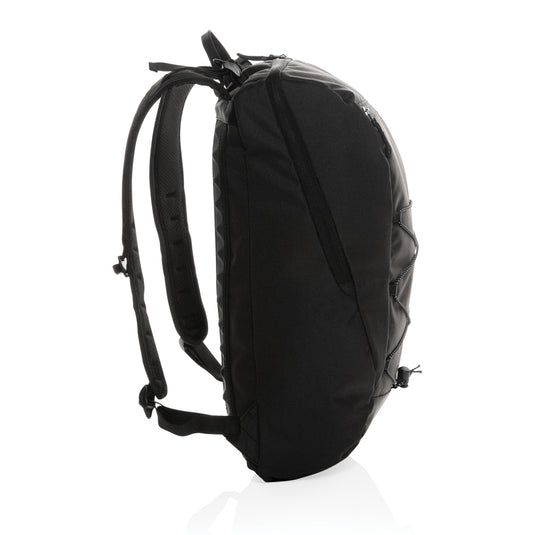 Impact AWARE™ 18L hiking backpack by XD Collection, showing the durable black bag with adjustable straps and multiple compartments.