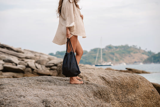 Impact AWARE™ recycled denim drawstring backpack - Custom Wood Designs