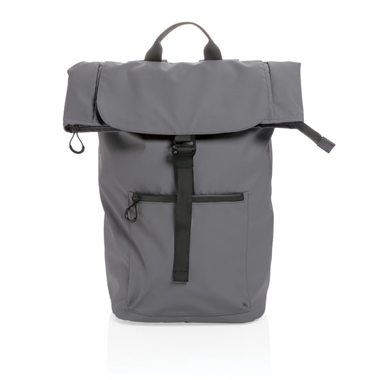 XD Collection Impact AWARE™ RPET water-resistant 15.6-inch laptop backpack, black bag with multiple compartments and padded straps.