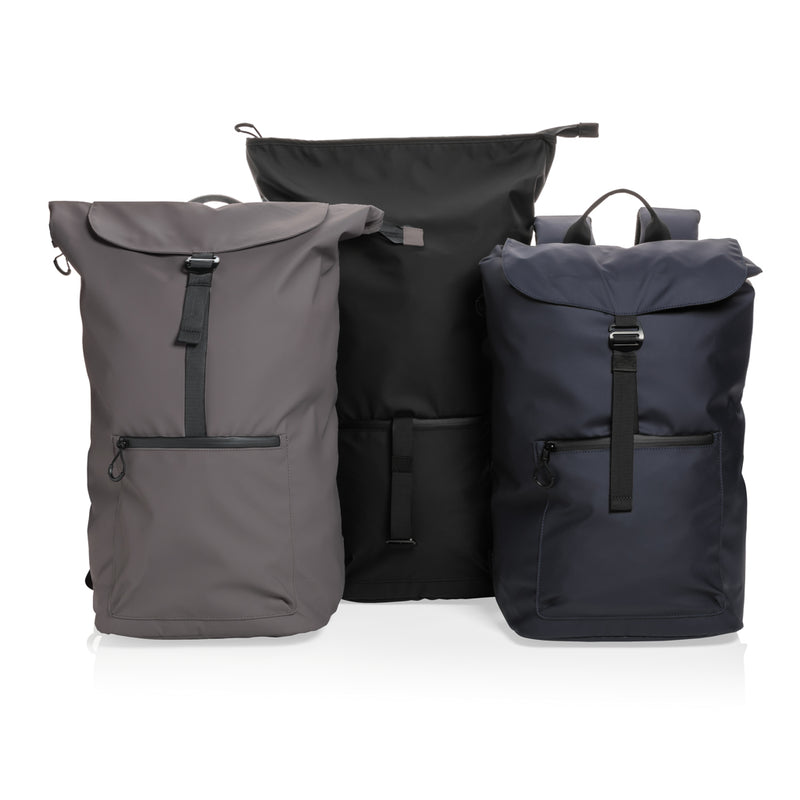 Load image into Gallery viewer, XD Collection Impact AWARE™ RPET water-resistant 15.6-inch laptop backpack, black with multiple compartments and padded straps
