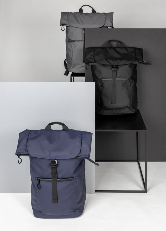 XD Collection Impact AWARE™ RPET water-resistant laptop backpack in black with multiple compartments and padded shoulder straps.