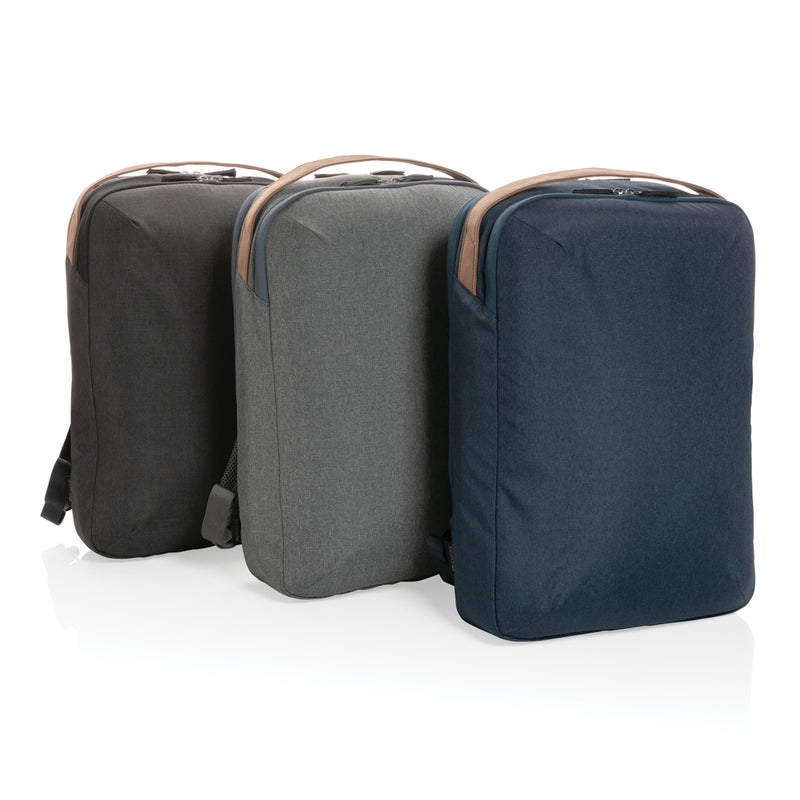Load image into Gallery viewer, Impact AWARE™ 300D two-tone deluxe 15.6-inch laptop backpack by XD Xclusive featuring multiple compartments and padded shoulder straps.
