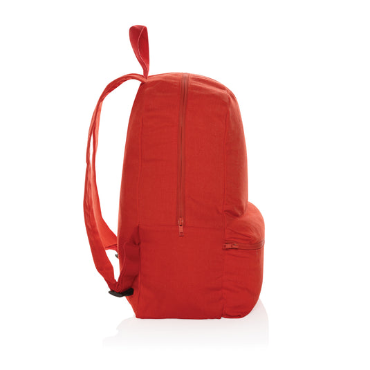 Impact Aware™ 285 gsm rcanvas backpack by XD Collection featuring sturdy design and multiple compartments for travel and daily use.
