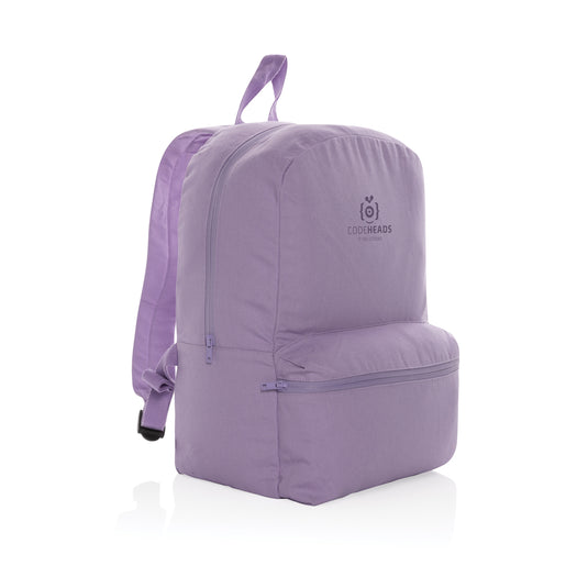 Impact Aware™ 285 gsm canvas backpack by XD Collection, sturdy bag with leather straps and multiple compartments for travel and daily use.