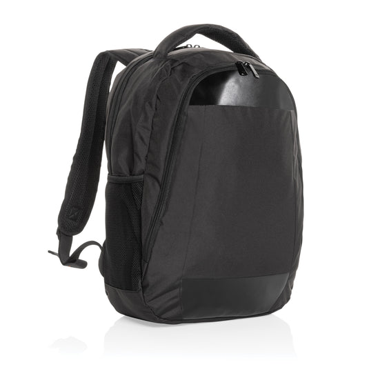 XD Collection Impact AWARE™ Boardroom laptop backpack, PVC-free black bag with multiple compartments and adjustable straps.