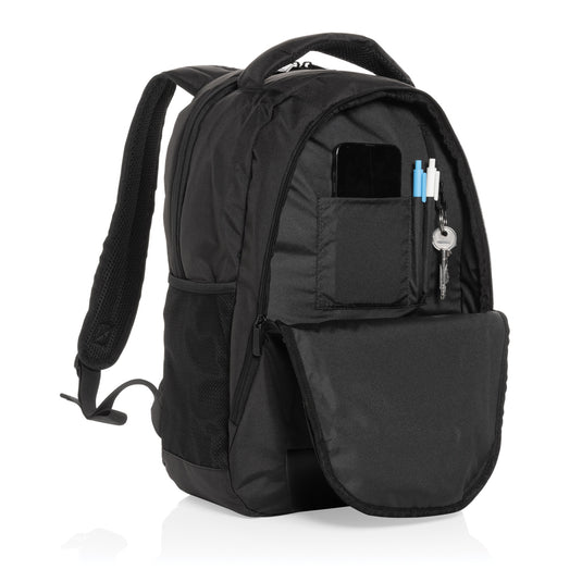 Impact AWARE™ Boardroom laptop backpack by XD Collection, PVC-free bag with multiple compartments and padded laptop sleeve.