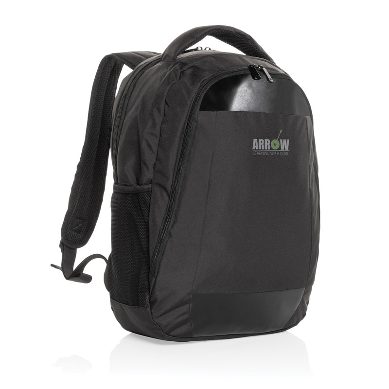 Load image into Gallery viewer, Impact AWARE™ Boardroom laptop backpack by XD Collection, PVC-free bag with multiple compartments and sleek black design.
