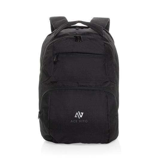 XD Collection Impact AWARE™ Universal laptop backpack in black with multiple compartments and padded shoulder straps.