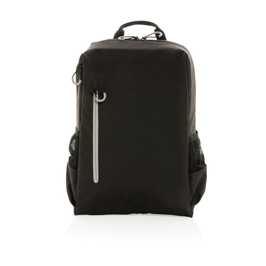 XD Xclusive Impact AWARE™ Lima RFID laptop backpack with padded straps and multiple compartments, designed for secure everyday use.