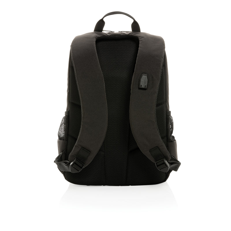 Load image into Gallery viewer, Impact AWARE™ Lima 15.6-inch RFID laptop backpack by XD Xclusive, showing a sleek black bag with multiple compartments and padded straps.
