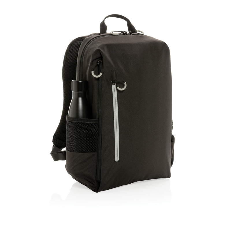 Load image into Gallery viewer, Impact AWARE™ Lima RFID laptop backpack by XD Xclusive featuring multiple compartments, padded straps, and RFID protection.
