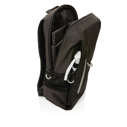 XD Xclusive Impact AWARE™ Lima 15.6-inch RFID laptop backpack with padded compartments and durable fabric for travel and everyday use.