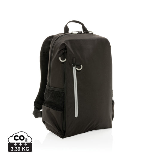 XD Xclusive Impact AWARE™ Lima RFID laptop backpack with multiple compartments and padded straps, designed for travel and everyday use.