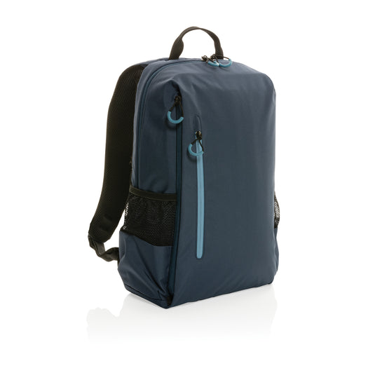 Impact AWARE™ Lima 15.6-inch RFID laptop backpack by XD Xclusive with multiple compartments and padded straps for comfortable carrying.