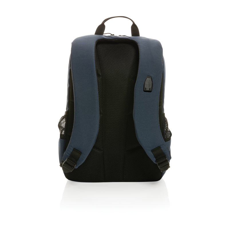 Load image into Gallery viewer, Impact AWARE™ Lima 15.6-inch RFID laptop backpack by XD Xclusive, shown in black with multiple compartments and padded straps.
