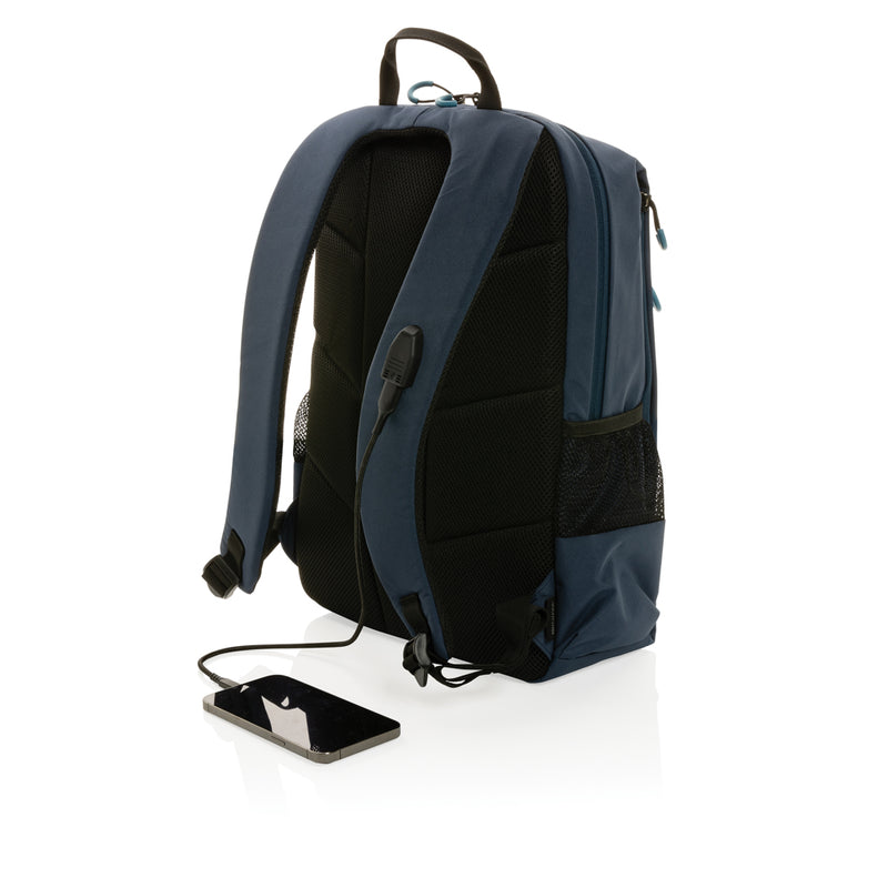 Load image into Gallery viewer, XD Xclusive Impact AWARE™ Lima 15.6-inch RFID laptop backpack with multiple compartments and padded shoulder straps.
