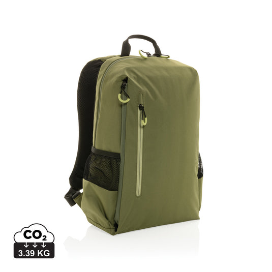 Impact AWARE™ Lima 15.6-inch RFID laptop backpack by XD Xclusive, showing its sleek black design with multiple compartments and padded straps.