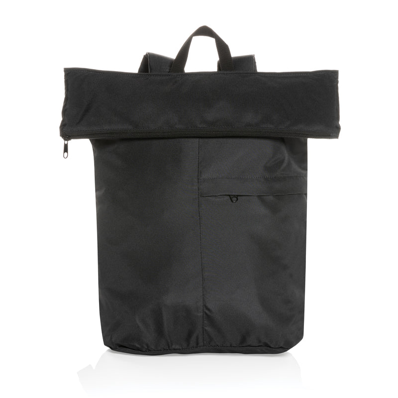 Load image into Gallery viewer, Lightweight foldable Dillon AWARE™ RPET backpack by XD Collection, shown folded and partially unfolded, in eco-friendly design.
