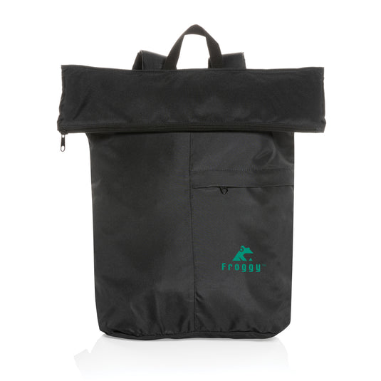 Lightweight Dillon AWARE™ RPET foldable backpack by XD Collection, shown in a compact, eco-friendly design for travel and daily use.