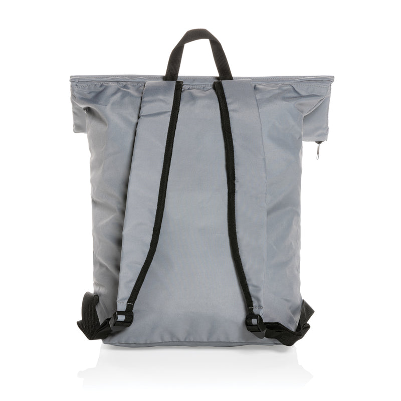 Load image into Gallery viewer, Lightweight foldable backpack from XD Collection's Dillon AWARE™ RPET Bags &amp; Travel line, shown folded and partially unfolded.
