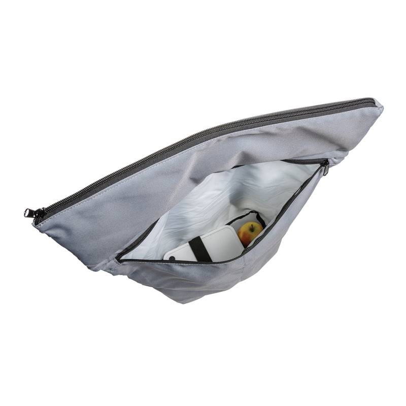Load image into Gallery viewer, XD Collection Dillon AWARE™ RPET lightweight foldable backpack in gray, showing its compact design and adjustable straps.
