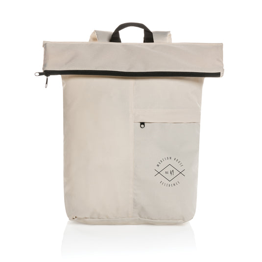 XD Collection Dillon AWARE™ RPET lightweight foldable backpack in navy, showing its compact, eco-friendly design and adjustable straps.