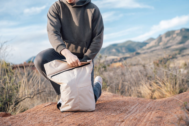 Load image into Gallery viewer, Lightweight foldable Dillon AWARE™ RPET backpack from XD Collection, shown in a compact, eco-friendly travel bag design.
