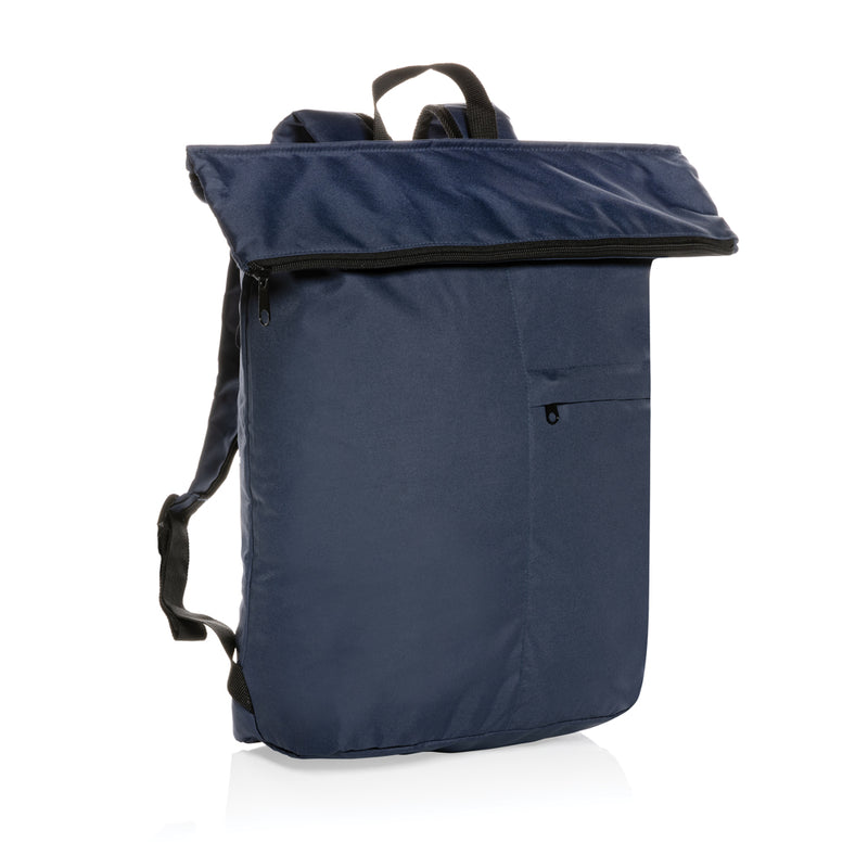 Load image into Gallery viewer, XD Collection Dillon AWARE™ RPET lightweight foldable backpack in navy, showing its compact, foldable design and sturdy straps.
