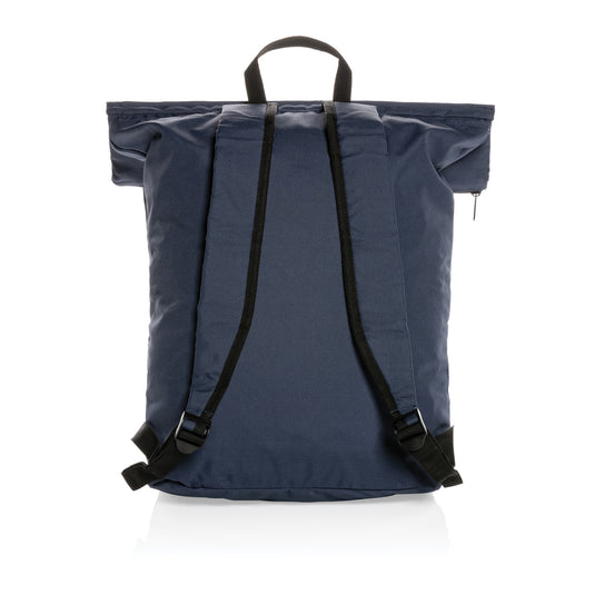Lightweight foldable Dillon AWARE™ RPET backpack by XD Collection, shown in a compact, eco-friendly bag design.