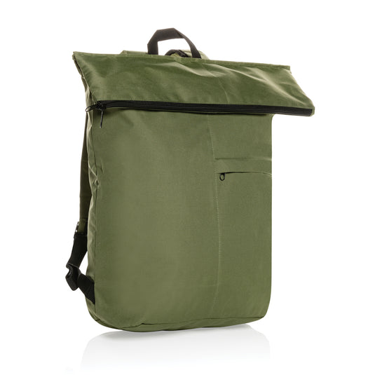Lightweight foldable backpack from XD Collection's Dillon AWARE™ RPET bags & travel line, shown in a compact, portable form.