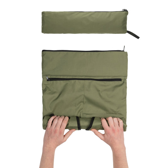 XD Collection Dillon AWARE RPET lightweight foldable backpack in blue, showing its compact, foldable design and sturdy straps.