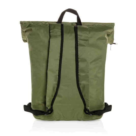Lightweight XD Collection Dillon AWARE™ RPET foldable backpack in blue, showing its compact, foldable design and durable material.