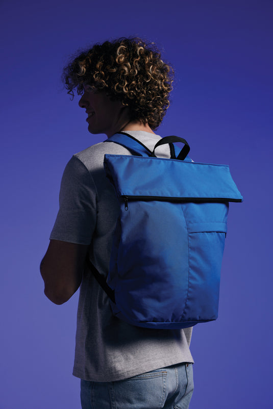 Lightweight foldable Dillon AWARE™ RPET backpack by XD Collection, shown in a compact, portable design on a neutral background.