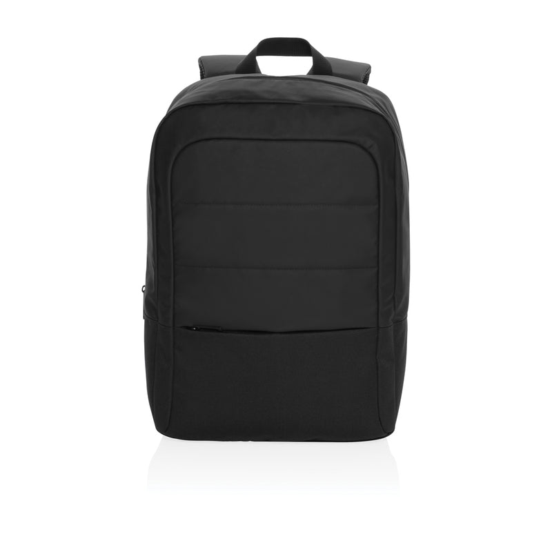 Load image into Gallery viewer, XD Xclusive Armond AWARE™ RPET 15.6-inch laptop backpack in black with multiple compartments and padded shoulder straps.
