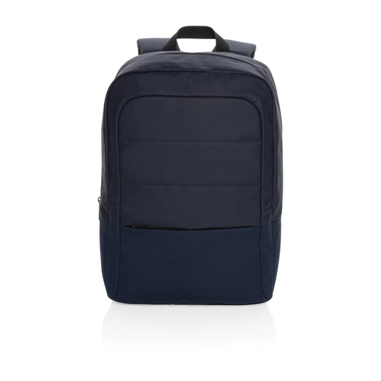 XD Xclusive Armond AWARE™ RPET 15.6-inch laptop backpack with multiple compartments and padded straps, suitable for travel and daily use.