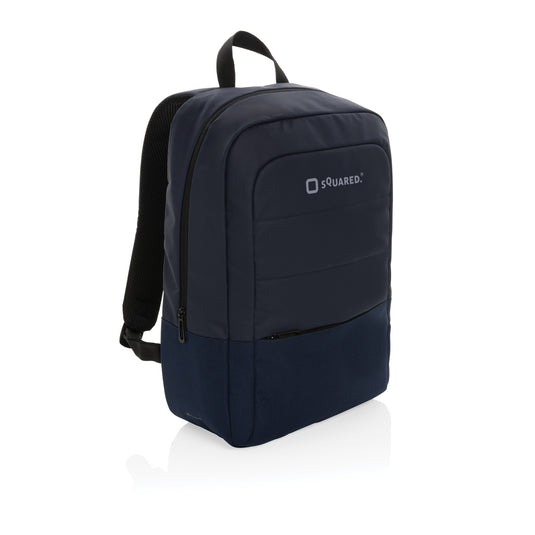 XD Xclusive Armond AWARE™ RPET 15.6-inch laptop backpack with multiple compartments and padded straps, designed for travel and everyday use.