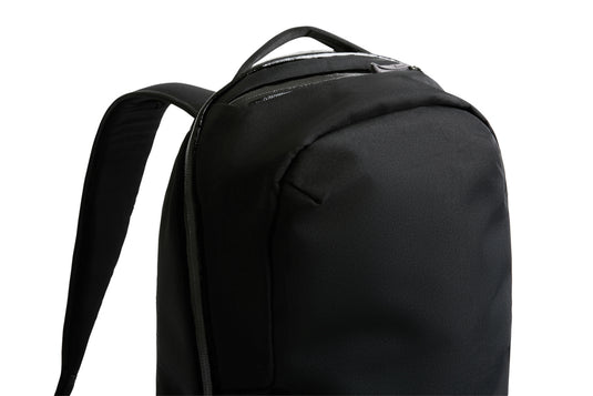 Bellroy Via Backpack in black with multiple compartments, padded straps, and stylish design for travel and everyday use.