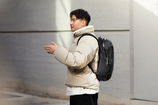 Bellroy Via Backpack in black with multiple compartments, padded shoulder straps, and sleek design for everyday travel and work.